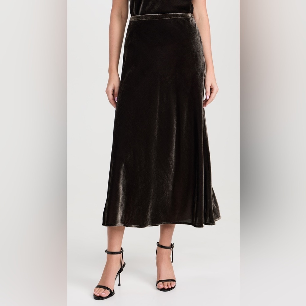 Wayf Sylvie Velvet Slip Midi Skirt - Dk Chocolate